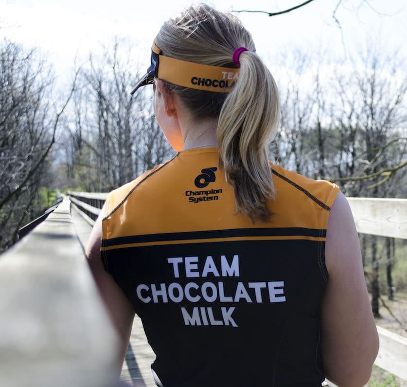 team chocolate milk shirt on a female athlete