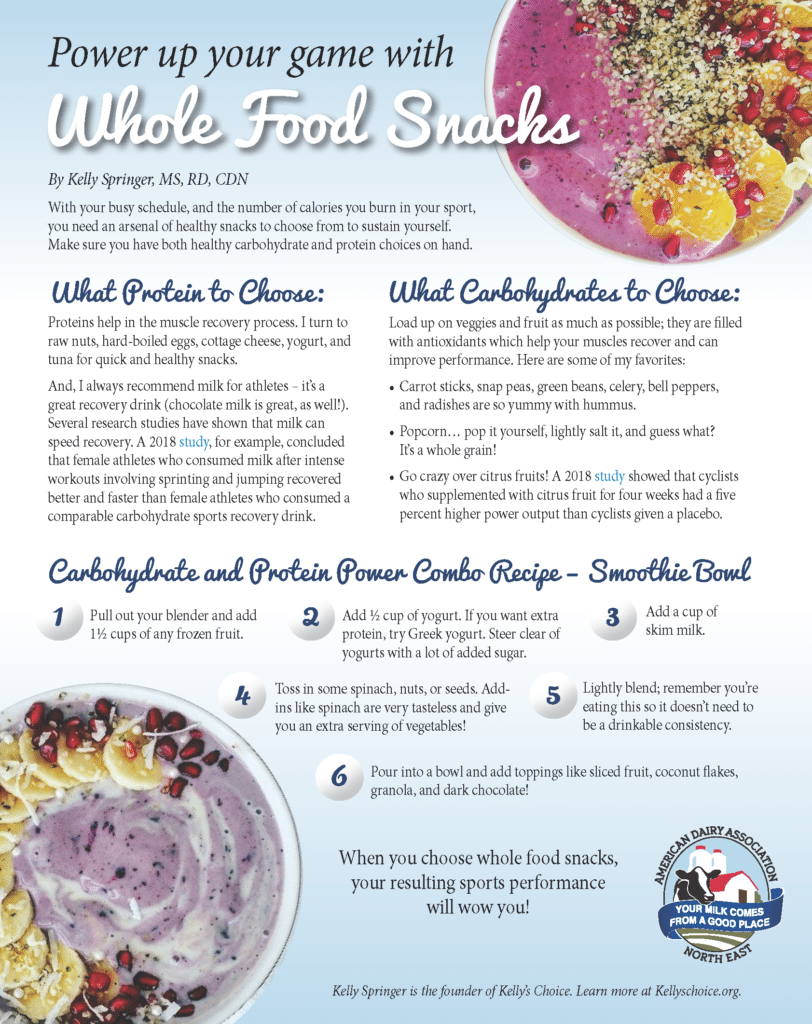 An infographic explaining the benefits of whole food snacks, and which snacks those are.