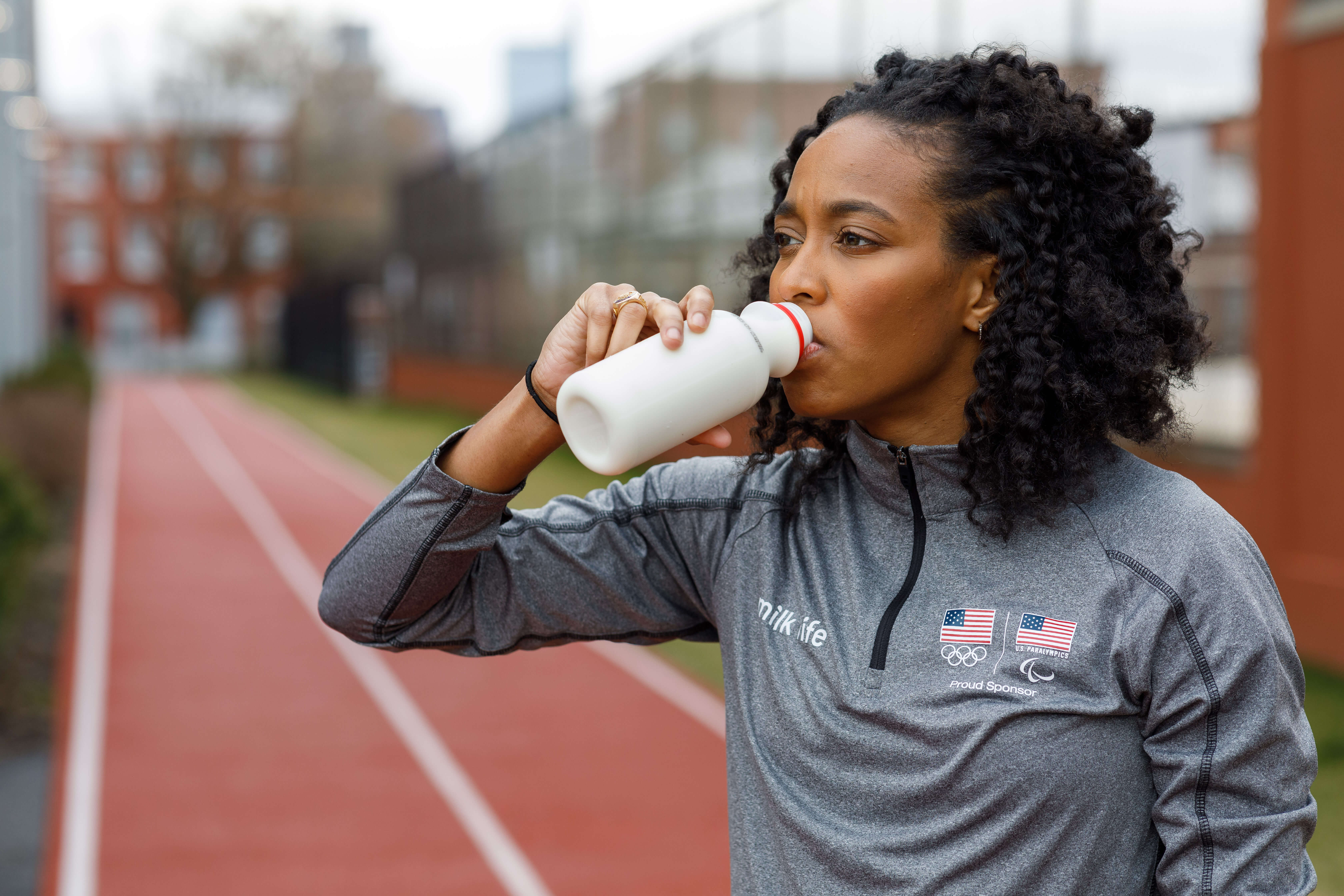 English Gardner drinking milk at the track