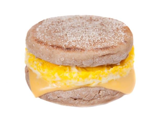An egg and cheese sandwich with an English muffin as the bread.