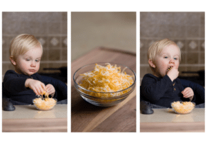 toddler feeding time with cheese