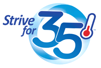 The "Strive for 35 degrees" logo with the illustration of a thermometer.