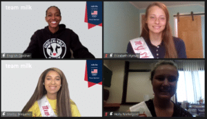 U.S. Olympic Gold Medalist English Gardner chats with the New York State Dairy Princesses. (bottom left), t