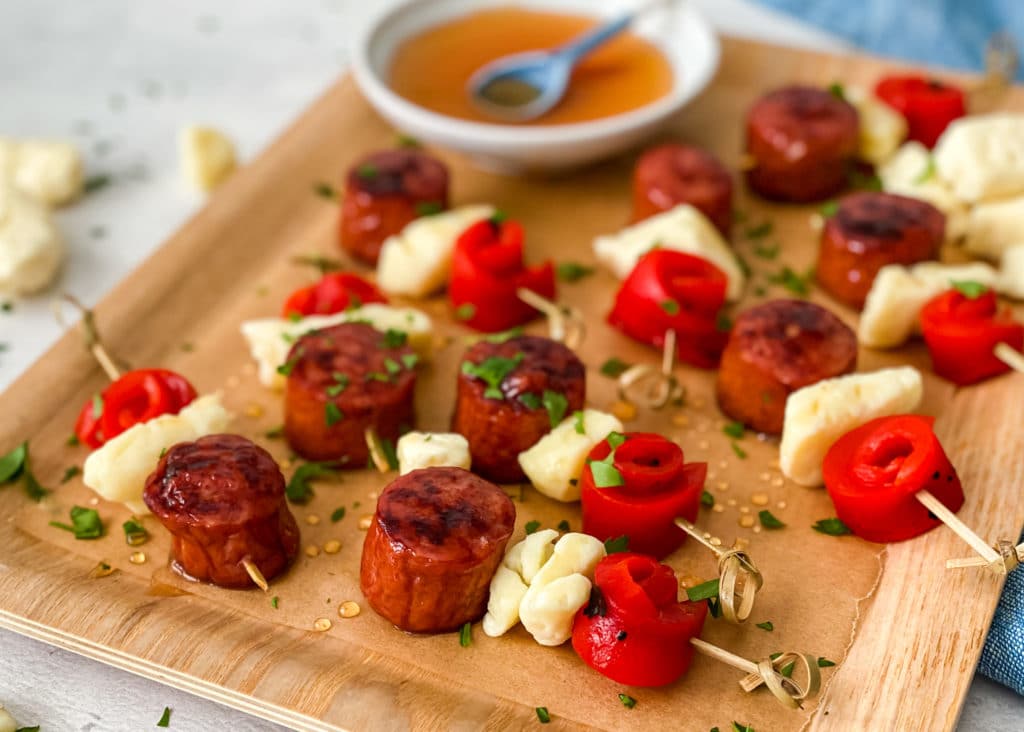 Cheese curd sausage kebabs