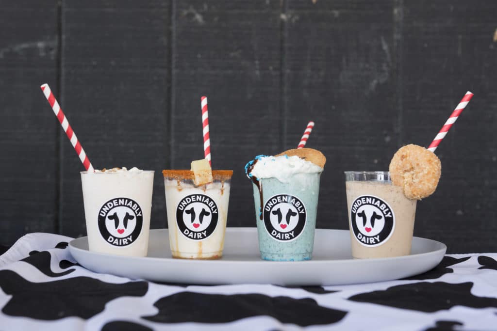 four decorative milkshakes
