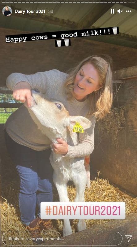 Woman feeding a calf on Instagram