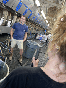 Farmer giving a virtual farm tour
