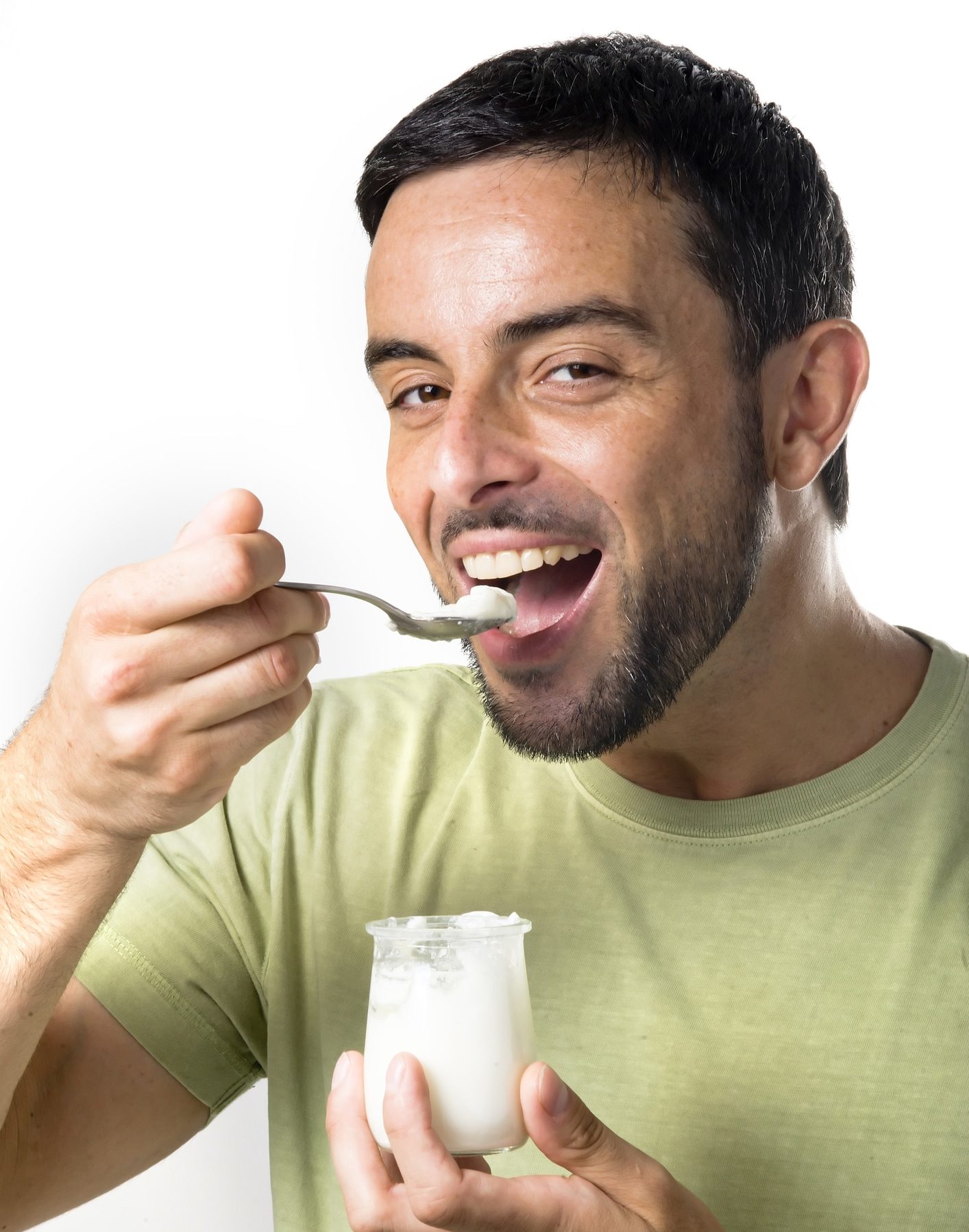 man eating yogurt
