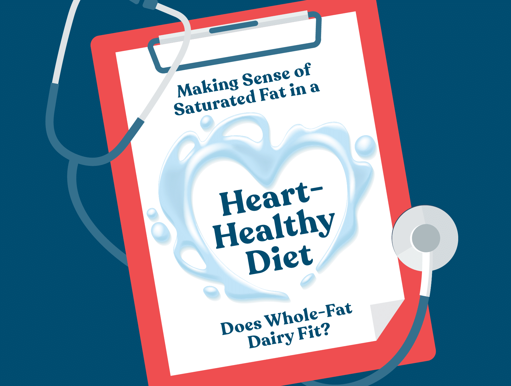 An illustration depicting a stethoscope alongside a medical chart bearing the text "Heart-Healthy Diet".