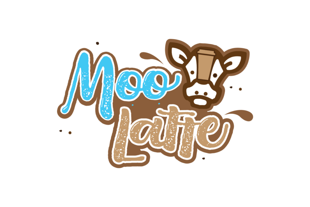 The "Moo Latte" logo with an illustration of a cow.