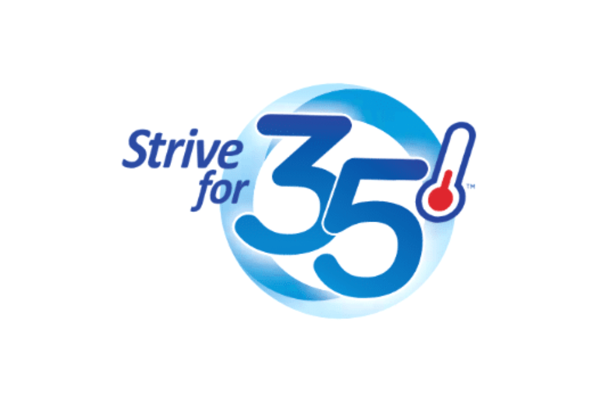 The "Strive for 35 degrees" logo with the illustration of a thermometer.